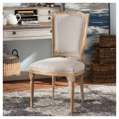 Beige Linen Upholstered Wood Parsons Side Chair