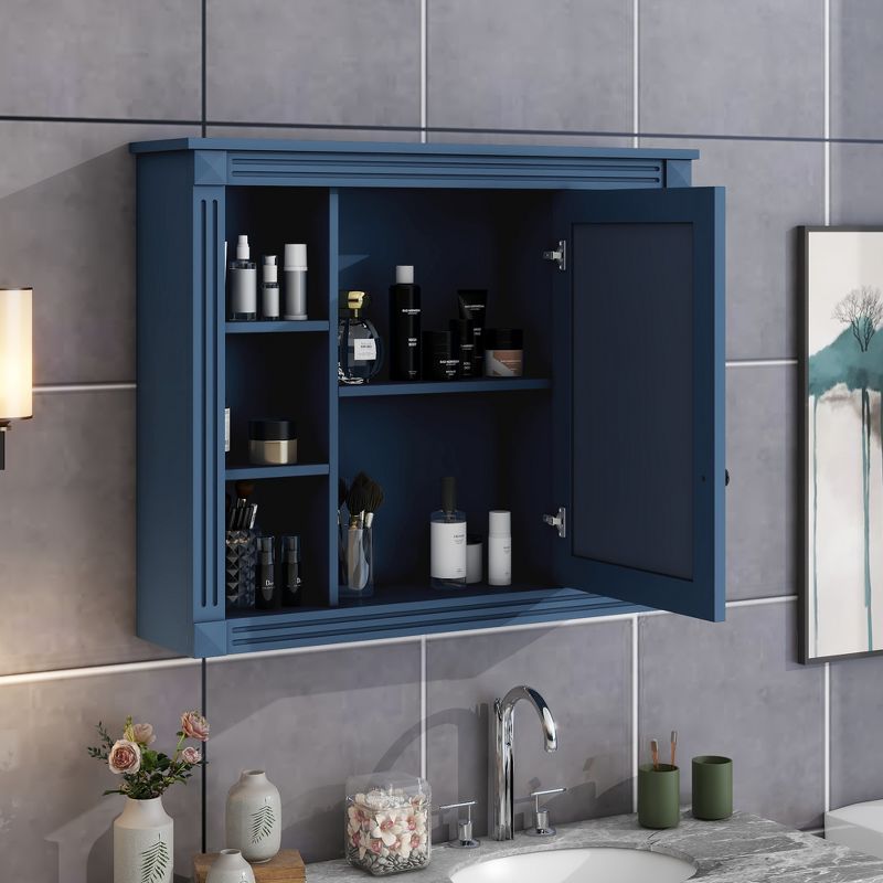 35" Wall Mount Bathroom Storage Cabinet with 6 Open Shelves, Modern Bathroom Wall Cabinet with Mirror - ModernLuxe, 2 of 8