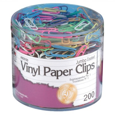 Charles Leonard Vinyl Coated Paper Clips, Jumbo Size, Assorted Colors, 200/Box (Case of 4)