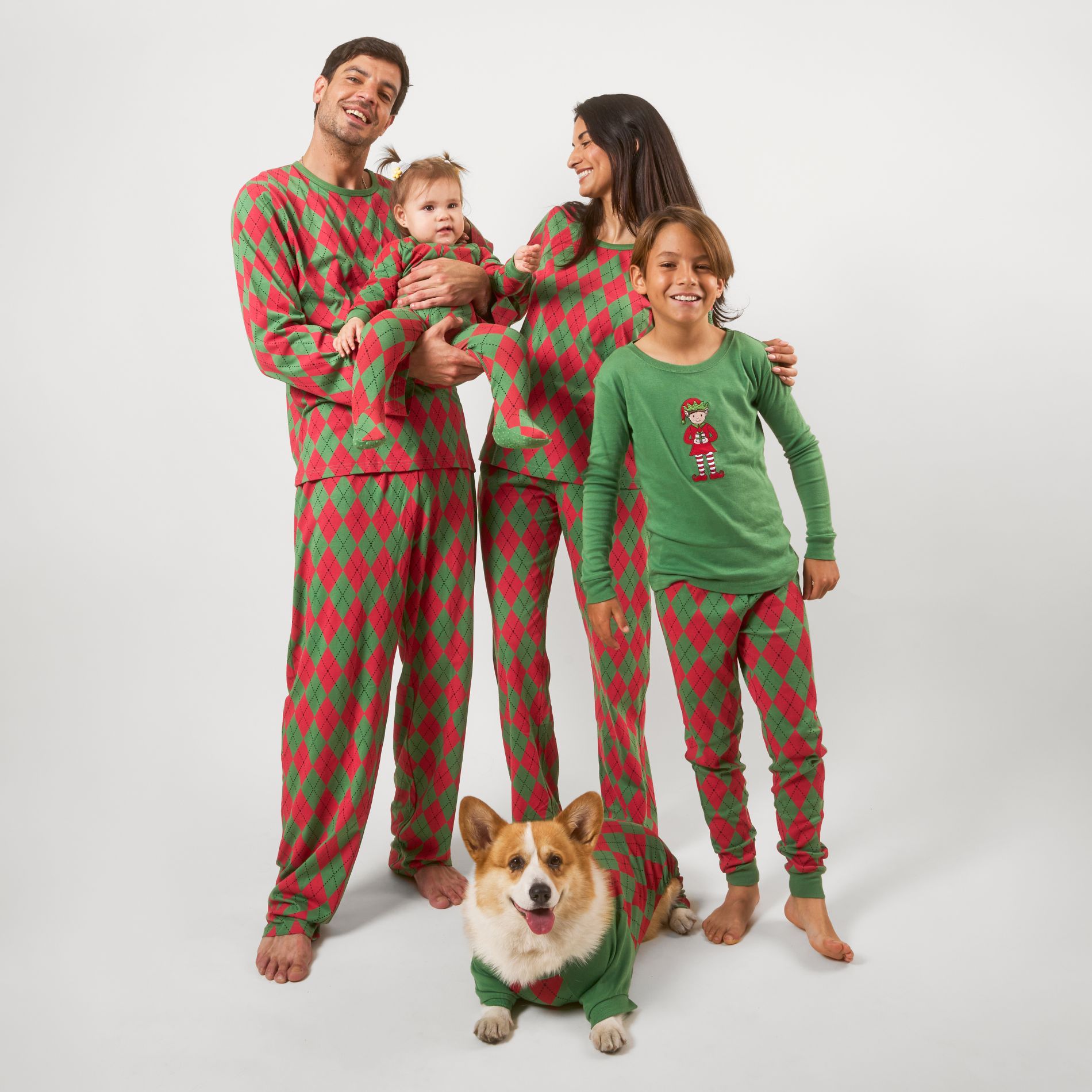 Leveret Matching Family Pajamas Red and Green Argyle