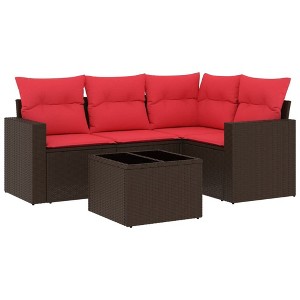 vidaXL 5 Piece Patio Sofa Set with Cushions - Brown and Red With Table - 1 of 4