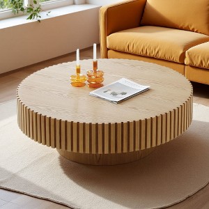35.43" MDF Handcrafted Drum Coffee Table - 1 of 4