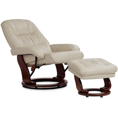 Kyle Taupe Modern Swivel Recliner and Ottoman in Faux Leather