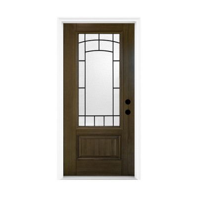 Lirago 36 x 80 Left Hand Inswing Brown Fiberglass Front doors with Brickmould 4-9/16" Vinyl Frame Frosted Glass