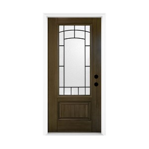 Lirago 36 x 80 Left Hand Inswing Brown Fiberglass Front doors with Brickmould 4-9/16" Vinyl Frame Frosted Glass - 1 of 4