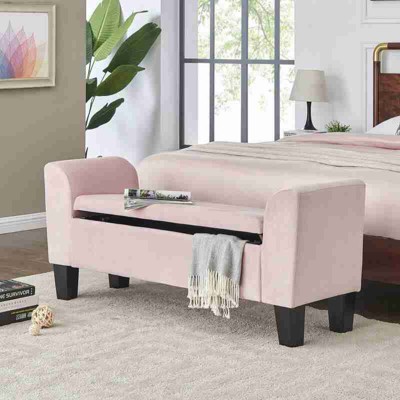 CAVINAS Velvet Storage Ottoman Bench with Firm Turned Wood Legs,Upholstered Storage Ottoman,Storage Benches for Living Room,Bedroom