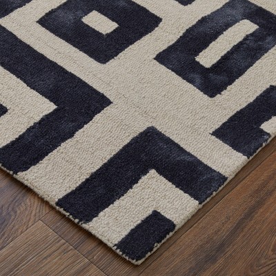 Black and Ivory Wool Geometric 3'6" x 5'6" Area Rug
