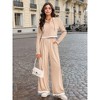 ATHLECHIC Women's Casual Lounge Cropped Half Button Hoodie Top Wide Leg Pants Ribbed Knit Tracksuit Two Piece Sets - 2 of 4