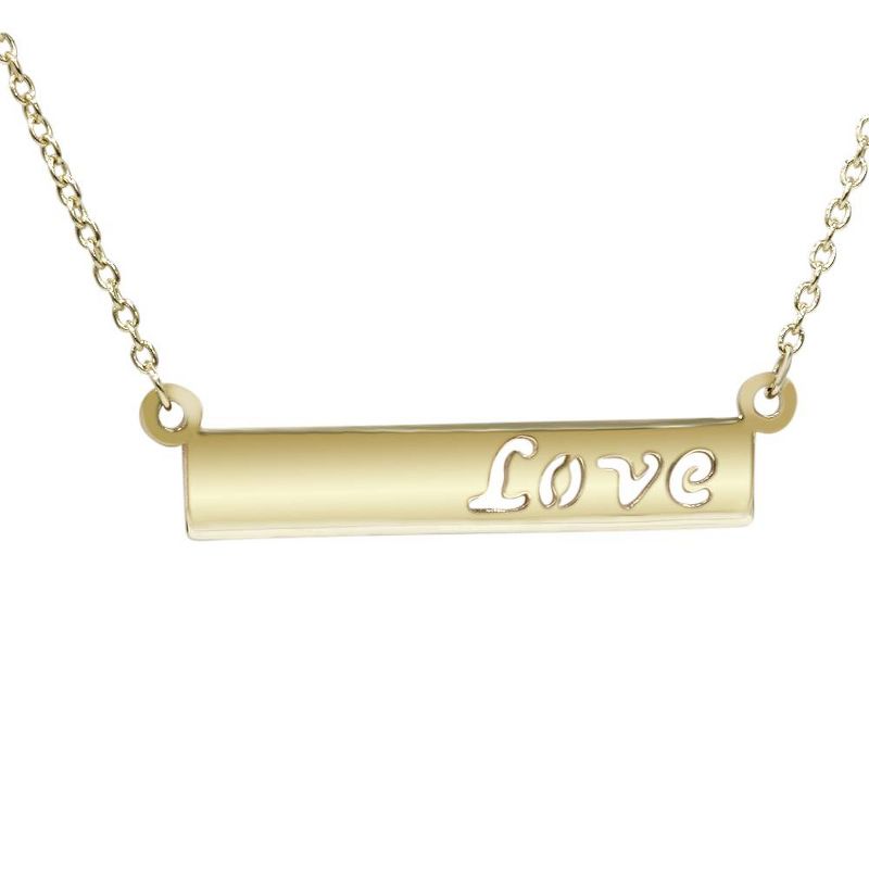 Pompeii3 Solid 14K Yellow Gold Bar Love Pendant Necklace 18", 2 of 4