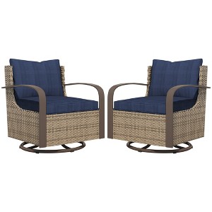 YARDSIGHT Outdoor Swivel Rocker Patio Set ¨C Rattan Chairs with Cushions & Stainless Steel Armrest Frames Ideal for Garden, Backyard, Porch - 1 of 4