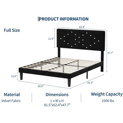 Bed Frames, Velvet Upholstered Bed Frame with Vertical Channel Tufted & Sturdy Wood Slats, Strong Wooden Slats/Platform Bed Frame Easy Assembly