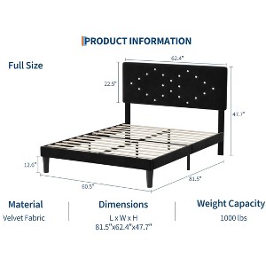 Bed Frames, Velvet Upholstered Bed Frame with Vertical Channel Tufted & Sturdy Wood Slats, Strong Wooden Slats/Platform Bed Frame Easy Assembly - 1 of 4
