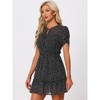 Allegra K Women's Chiffon Ruched Sleeves Bow Tie Keyhole Front Elastic Waist Polka Dots Mini Dress - 3 of 4
