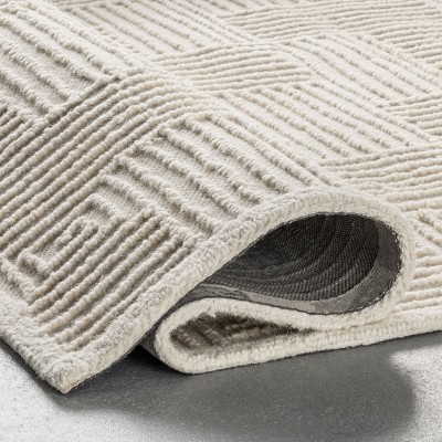 Ivory Geometric Hand-Hooked Wool 4' x 6' Area Rug