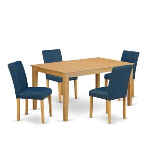 HomeStock 5-Piece Rectangle Natural Oak Finish Solid Wood Top Dining Table with 4 Parson Chair - 1 of 4