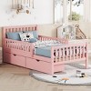 Twin Size Wood Platform Bed, Bed with Guardrails on Both Sides and 2 Storage Drawers, Modern Design Platform Bed with Pinewood Frame-Baofuwish - 2 of 4