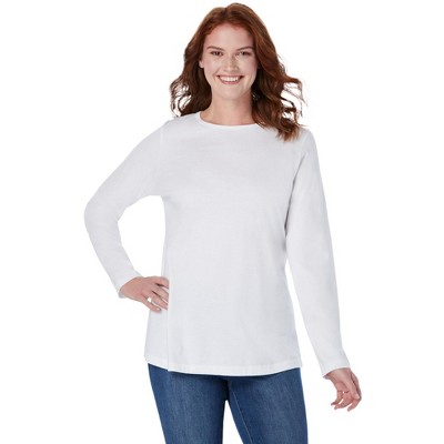 Woman Within Women's Plus Size Petite Perfect Long-Sleeve Crewneck Tee