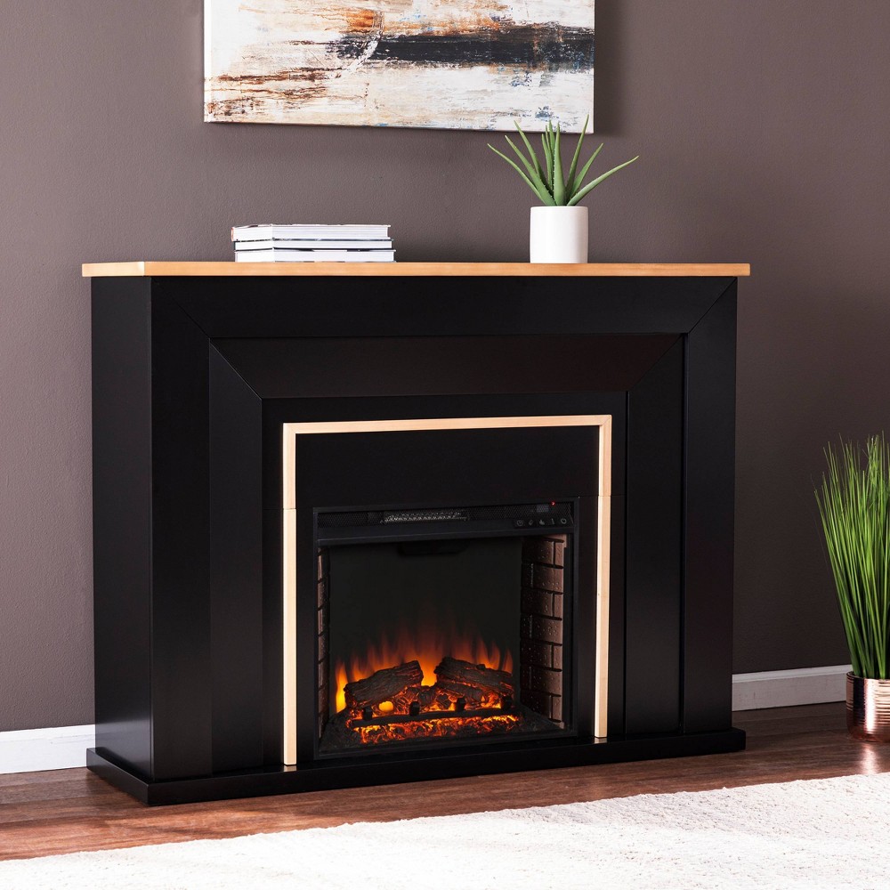 Photos - Electric Fireplace Skens Industrial  Black/Natural - Aiden Lane