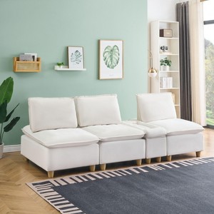 CAVINAS Home Sofa Chair Living Room, 104-Inch Straight-Row Three-Seater Off-White Flannel Sofa with A Storage Compartment, Cup Holders - 1 of 4