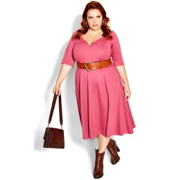 Women's Plus Size Cute Girl Elbow Sleeve Dress - rosy | CITY CHIC