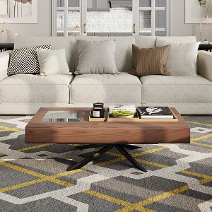 POVISON Mid-century Modern Coffee Table, Rectangular Wood Coffee Table with Tempered Glass, 55.11'' - 1 of 4