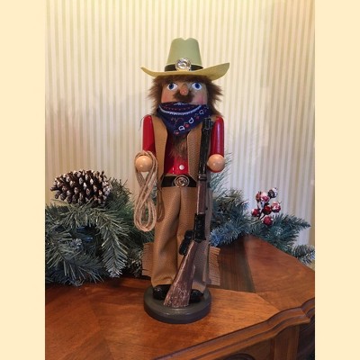 14.5" Beige and Red Wooden Cowboy Nutcracker with Rifle and Lasso