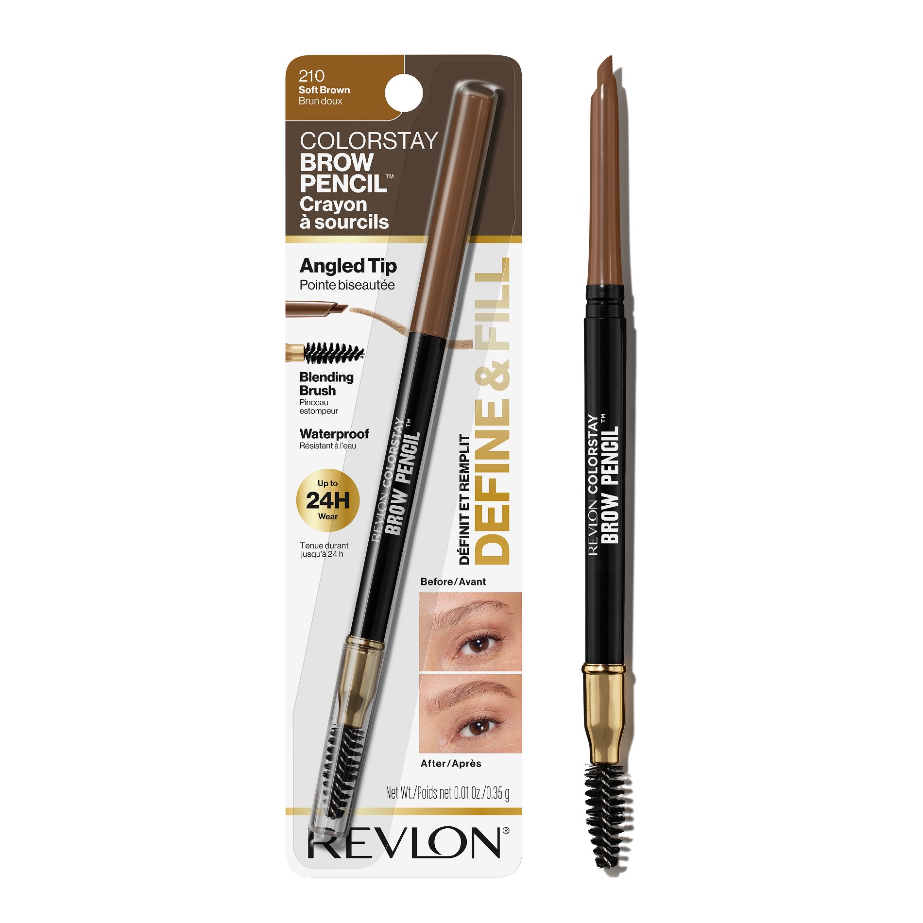 Revlon Colorstay Waterproof Brow Pencil - Fill & Shape - 210 Soft Brown - 0.021oz