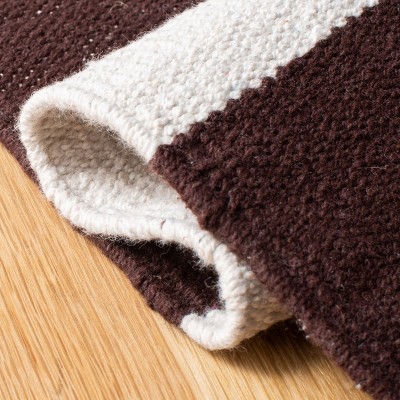 Chocolate and Ivory Handwoven Wool and Cotton Runner Rug