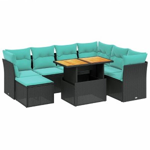 vidaXL 8 Piece Patio Sofa Set with Cushions Black Poly Rattan - 3x Middle + Table + 3x Corner - 1 of 4