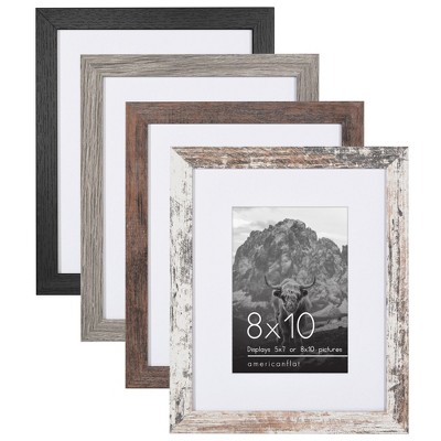 Americanflat Rustic 8x10 Picture Frame Set of 4 - Use as 5x7 Picture Frame with Mat or 8x10 Frame Without Mat