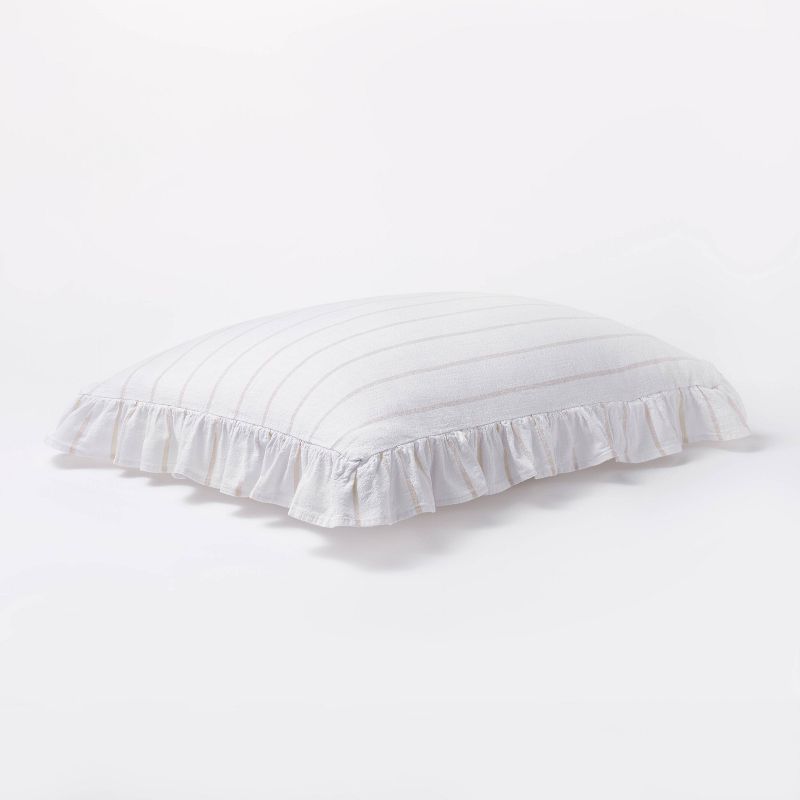 Yarn Dye Stripe with Ruffle Comforter & Sham Set White/Khaki - Threshold™ with Studio McGee, 5 of 12
