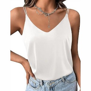 Ekouaer Womens Silk Satin Camisole Tank Tops V Neck Spaghetti Strap Blouses Cross Back Sleeveless Cami Shirt - 1 of 3