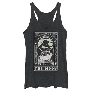Women's The Nightmare Before Christmas Halloween Oogie Boogie and his Boys Moon Tarot Card Racerback Tank Top - 1 of 4