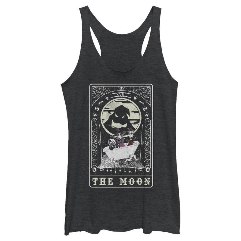 Women's The Nightmare Before Christmas Halloween Oogie Boogie and his Boys Moon Tarot Card Racerback Tank Top, 1 of 5