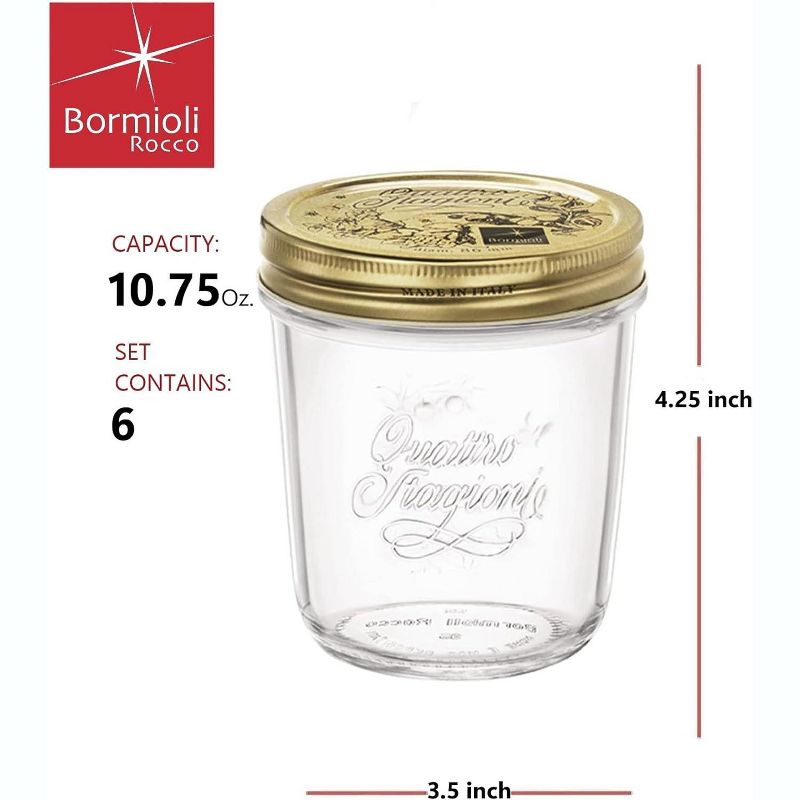 Bormioli Rocco Quattro Stagioni Set of 6 Clear Airtight Mason Jars, Made from Food Safe Durable Glass, Made in Italy, 2 of 11