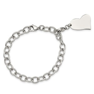 Chisel Stainless Steel Polished Link with Heart Lobster Clasp Charm 8" Bracelet - 1 of 4