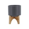 Okak Ceramic Pots with Wooden Base and Drainage Hole, Plants Planter for Flowers, Vegetables, Herbs, Gray - 2 of 4