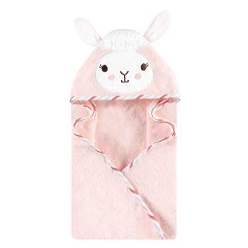 Hudson Baby Infant Girl Cotton Animal Face Hooded Towel, Pink Llama, One Size
