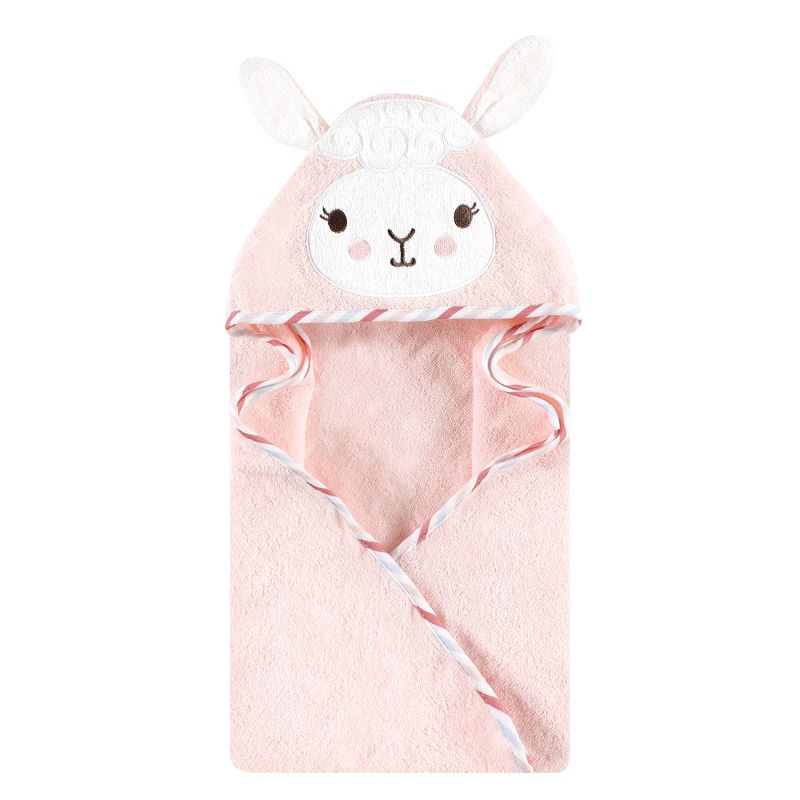 Hudson Baby Infant Girl Cotton Animal Face Hooded Towel, Pink Llama, One Size, 1 of 3