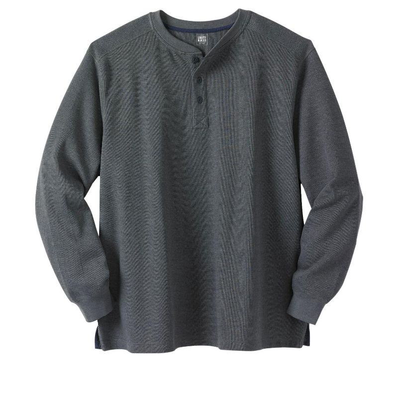 Liberty Blues Men's Big & Tall ™ Easy-Care Ribbed Knit Henley - Big - 2XL, Heather Slate Gray Henley Shirt, 1 of 2