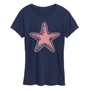Women's - Instant Message - Nautical Striped Starfish Short Sleeve Graphic T-Shirt - 1 of 4