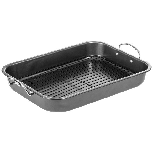 GE Appliances Broiler Pan with Rack for Oven, Non-Stick Pan, 2 Piece Black  Porcelain Coated Carbon Steel Roasting Pan, Durable and Dishwasher Safe