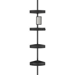 Better Living Products Hirise 4 Tension Shower Caddy with Mirror Black/Aluminum - 1 of 4