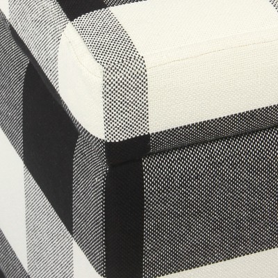 Elegant Black and White Plaid Upholstered Storage Bench with Tapered Legs