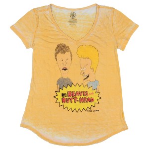 Beavis And Butt-Head Women's Distressed Design Burnout V-Neck T-Shirt - 1 of 4
