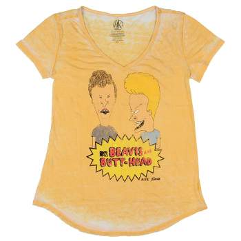 Beavis And Butthead Women's Distressed Design Burnout V-Neck T-Shirt