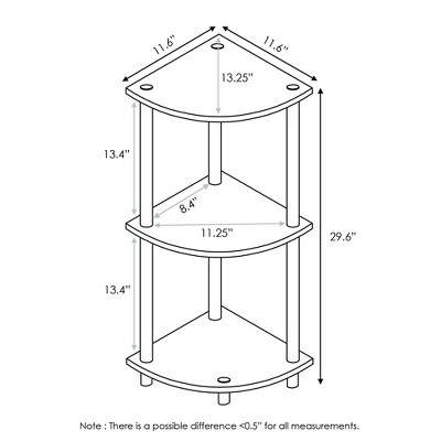 Black 3-Shelf Corner Display Rack with Adjustable Shelves