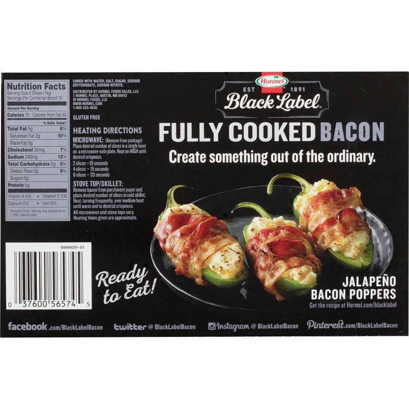Hormel Black Label Fully Cooked Bacon Family Pack - 7.56oz, 3 of 8