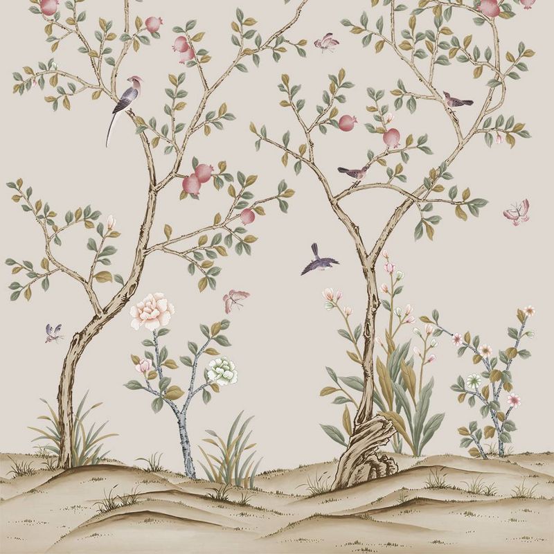 Tempaper &#38; Co. 108&#34;x78&#34; Chinoiserie Pomegranate Sand Removable Peel and Stick Vinyl Wall Mural, 1 of 6