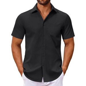 COOFANDY Men's Button Down Shirts Short Sleeve Casual Dress Shirts Untucked Summer Shirt with Pocket - 1 of 4